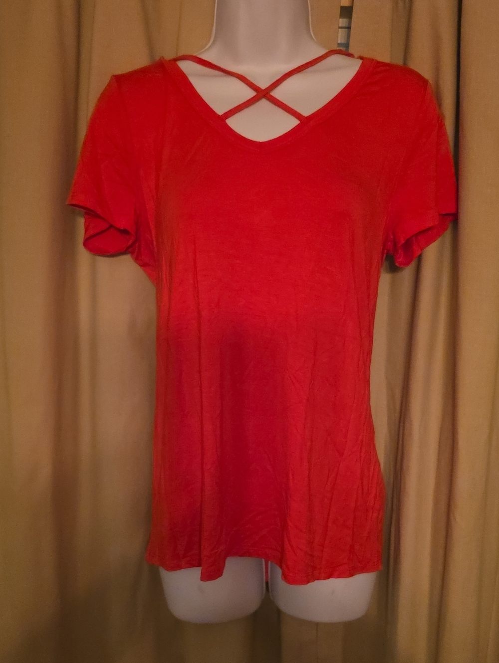 Crisscross V-Neck Short Sleeve Top - Coral
